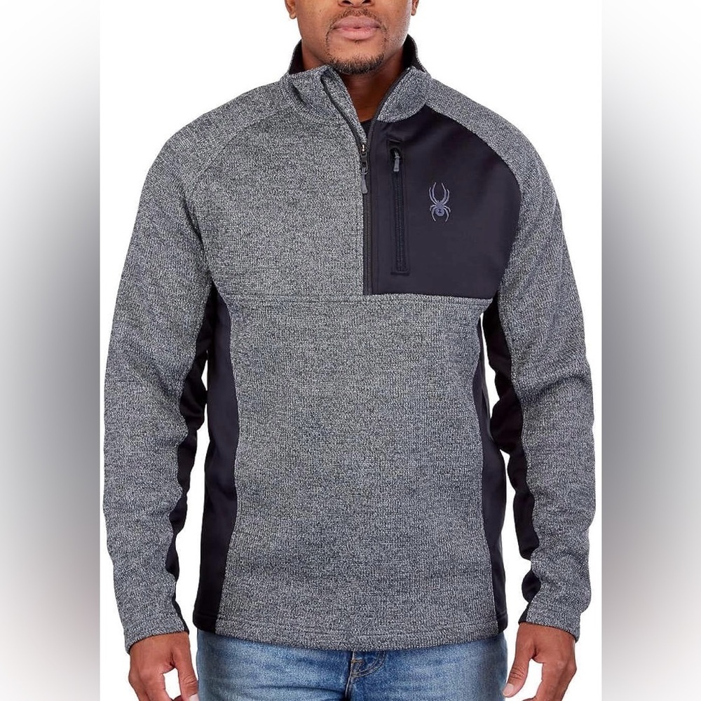 Spyder Grey Black Half Zip Long Sleeve Fleece Lined Pullover Mens Size Medium